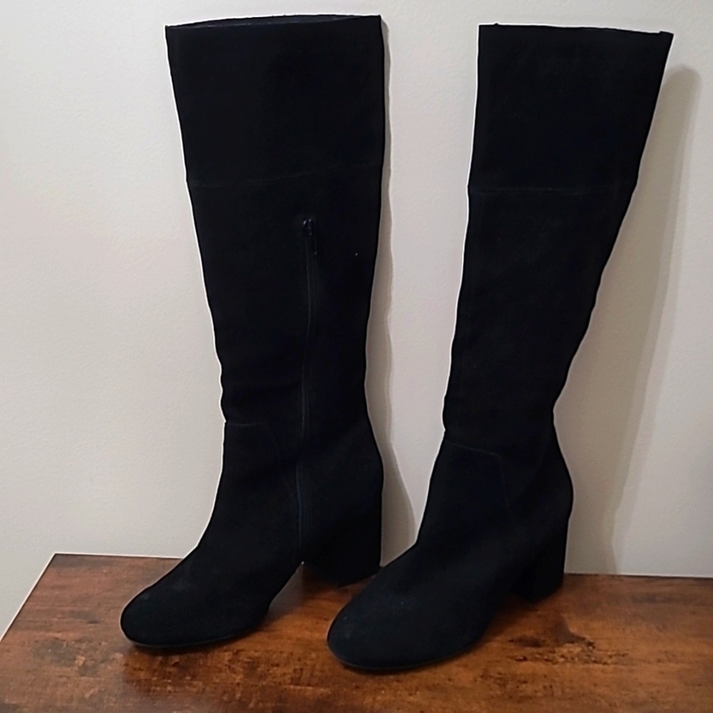Sole Society black suede heeled boots, size 8.5.